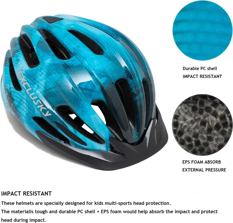 EXCLUSKY Kids Bike Helmet with LED Light – Adjustable Multi-Sport Youth Helmet for Boys & Girls, Ages 5-12, Fits 50-57cm, Cycling Safety Gear - Image 4